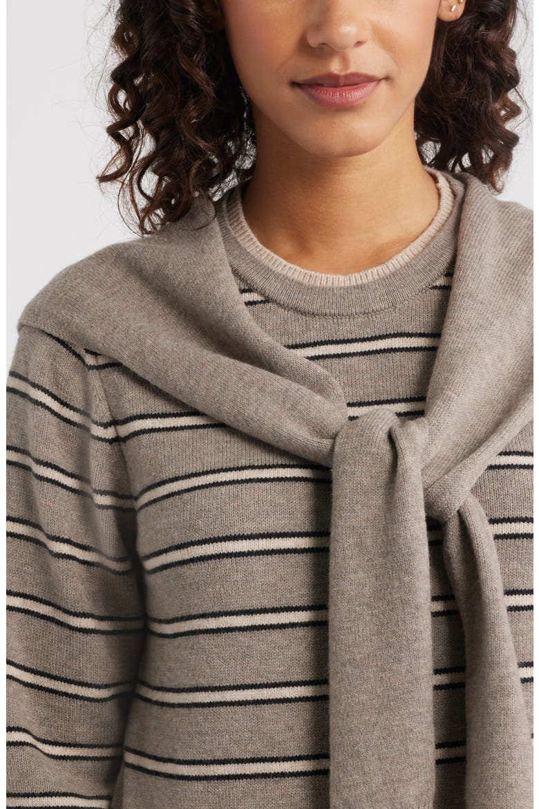 Twofer Tie Sleeve Sweater, Alternate, color, HEATHER BROWN/ ROSE SMOKE