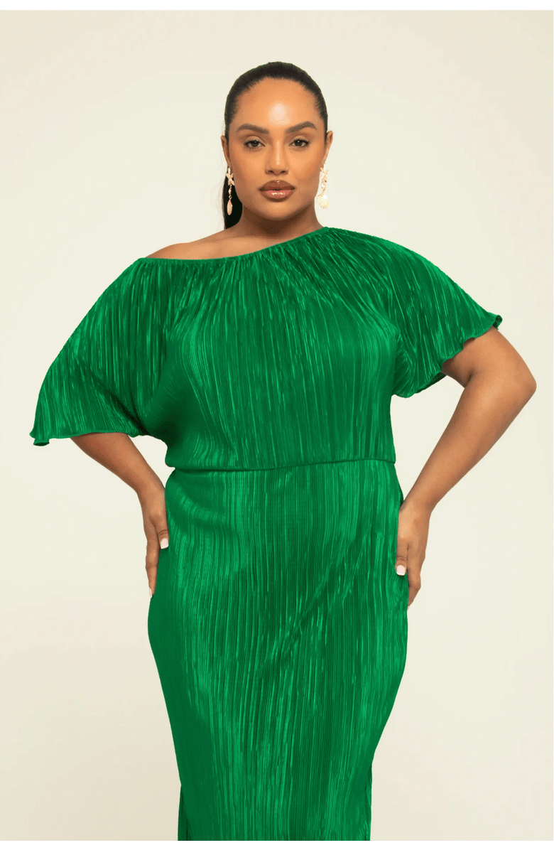FASHION-SZN CURVE Off-The-Shoulder Plisse Midaxi Dress, Alternate, color, Green