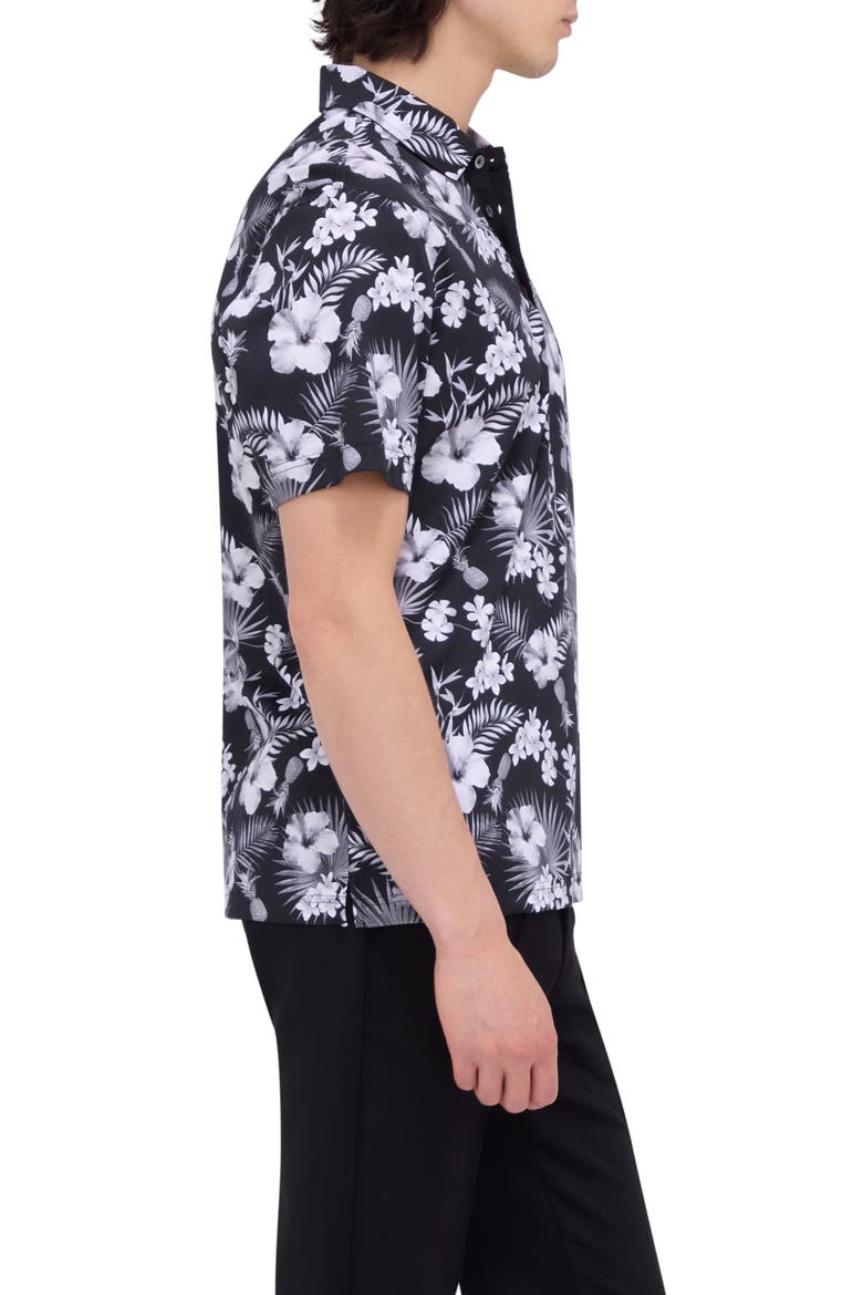 Hendrix Digital Floral Print Pima Cotton Polo, Alternate, color, BLACK