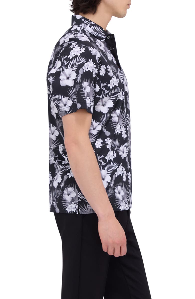 Bugatchi Hendrix Digital Floral Print Pima Cotton Polo, Alternate, color, Black