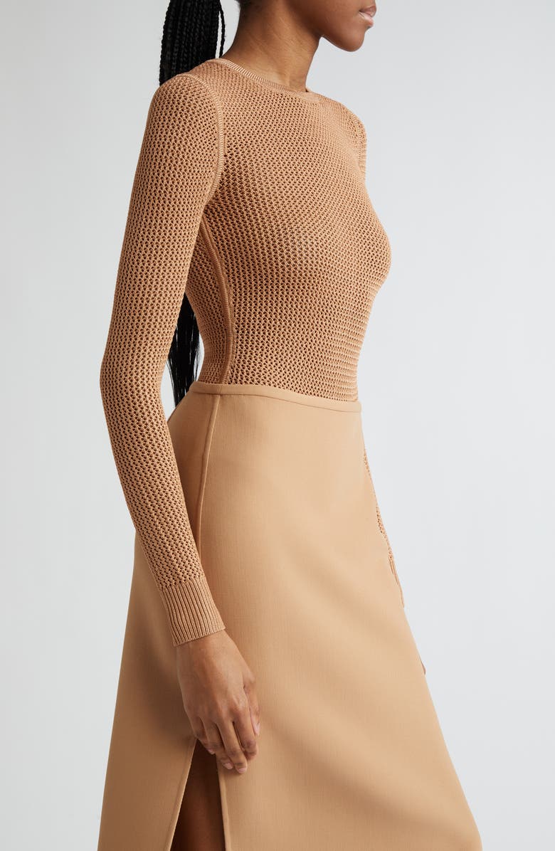 Michael Kors Collection Long Sleeve Knit Mesh Bodysuit, Alternate, color, 