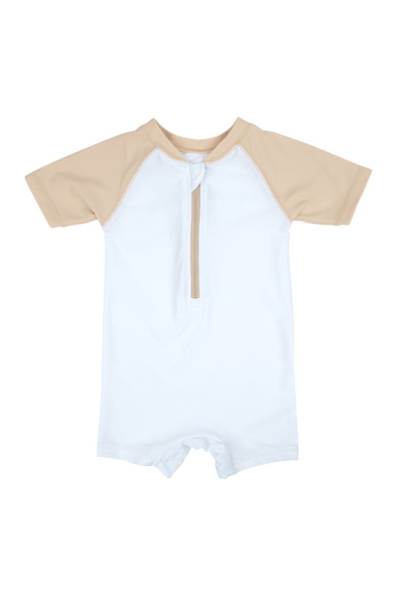Baby One-Piece Rashguard, UPF 50+ Sun Protection Swimwear, Main, color, BEIGE/WHITE
