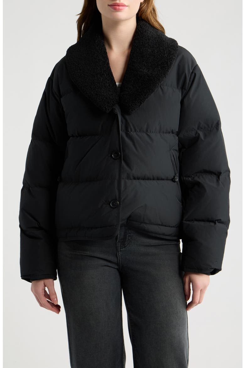 Angie Faux Shearling Trim Puffer Jacket, Alternate, color, BLACK