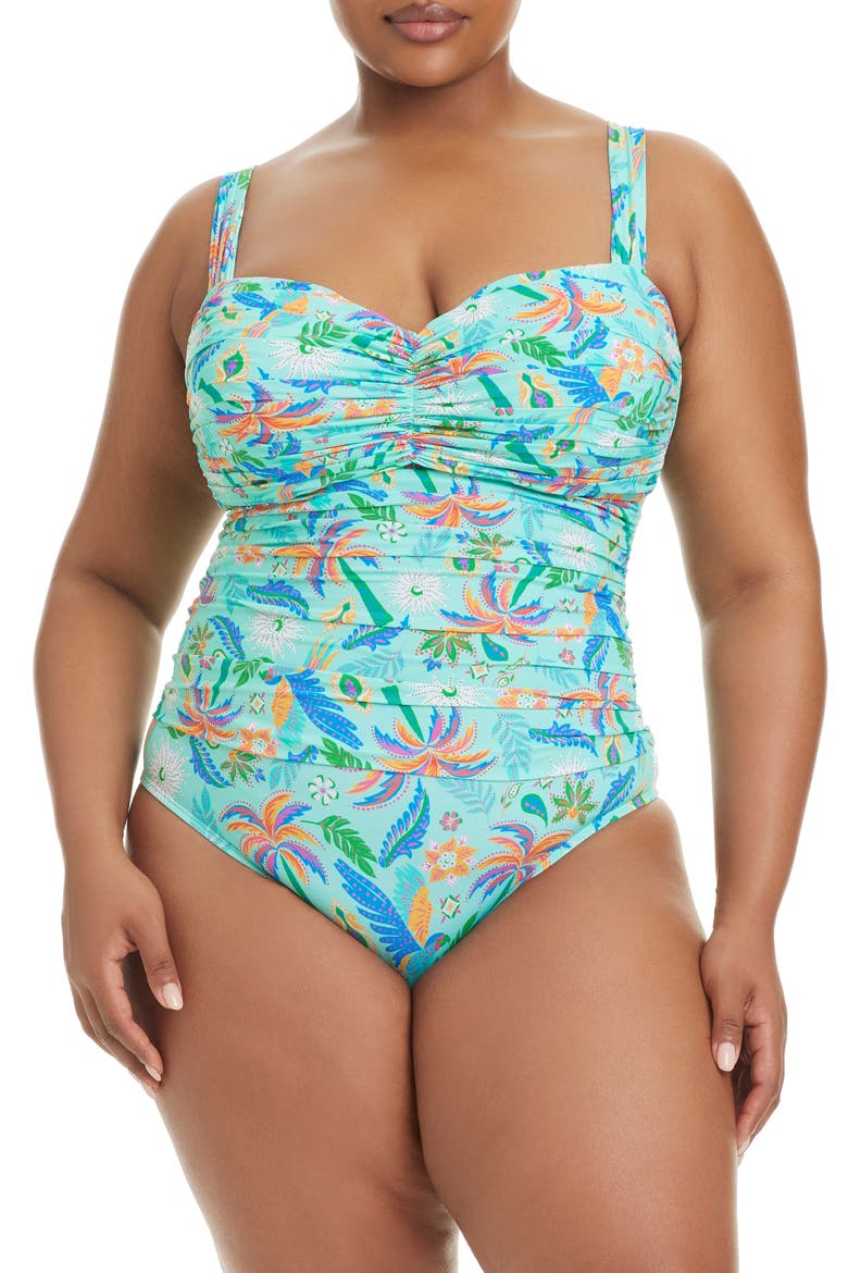 Mio Underwire Shirred One-Piece Swimsuit, Main, color, TURQ
