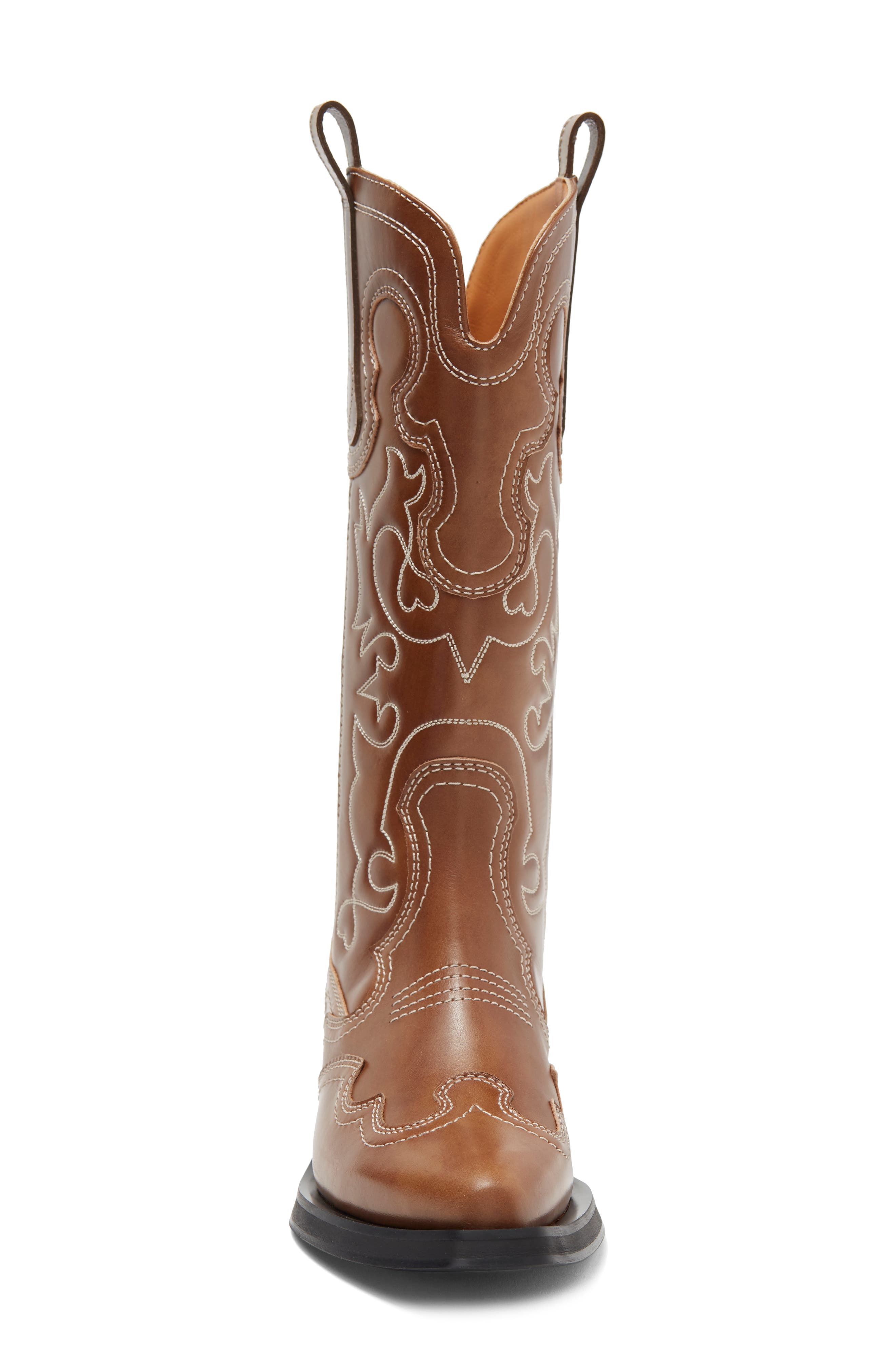 Ganni Embroidered Western Boot, Alternate, color, 