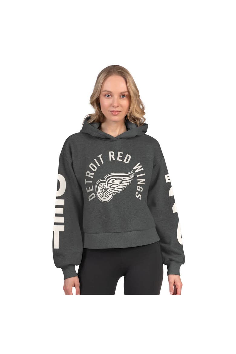 Women's Starter  Heather Charcoal Detroit Red Wings Star Player Cropped Fleece Hoodie, Main, color, Heather Charcoal