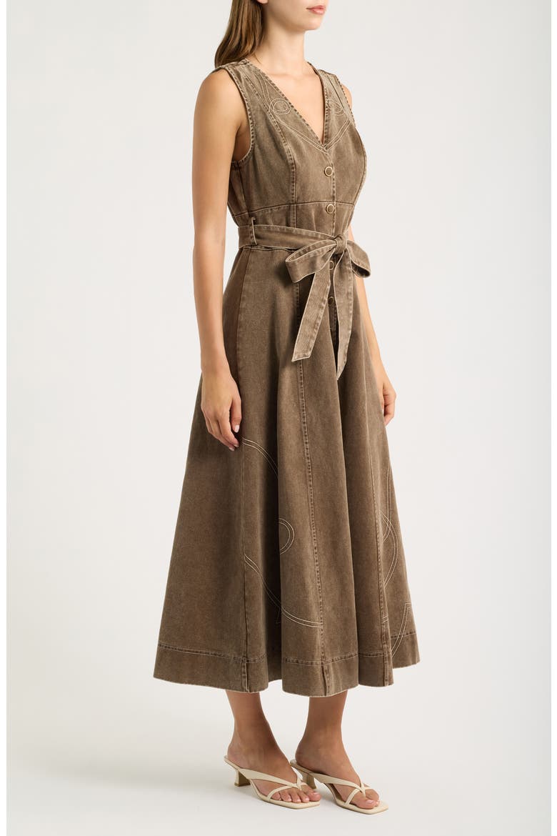 Western Sleeveless Midi Dress, Alternate, color, BROWN