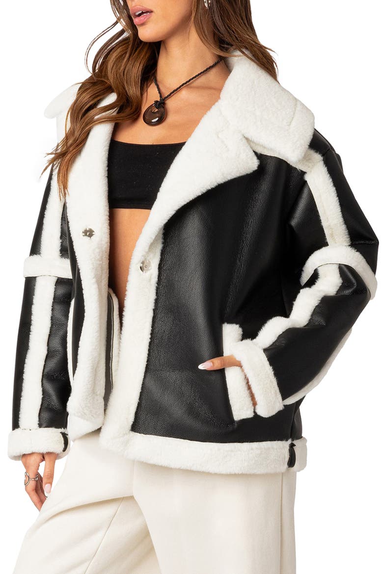 Rocki Oversize Faux Shearling Jacket, Alternate, color, BLACK
