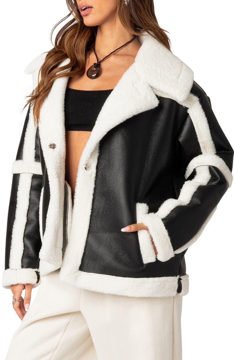 EDIKTED Rocki Oversize Faux Shearling Jacket, Alternate, color, Black