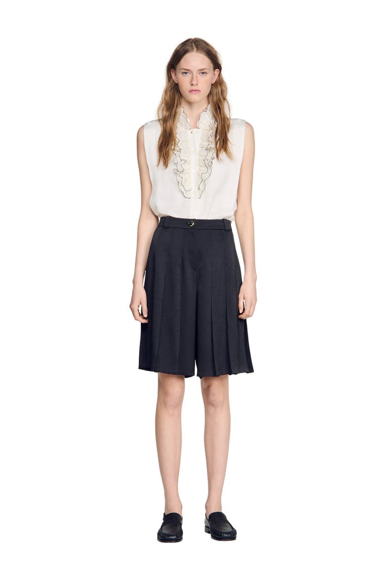 Long high-waisted pleated shorts, Alternate, color, Black