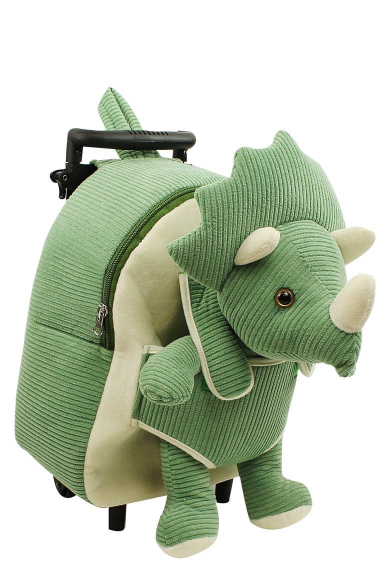 Kids' Dino Trolley Rolling Backpack with Removable Stuffed Animal, Main, color, GREEN