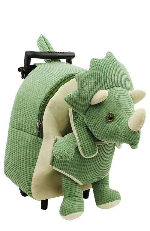 Popatu Kids' Dino Trolley Rolling Backpack with Removable Stuffed Animal in Green 