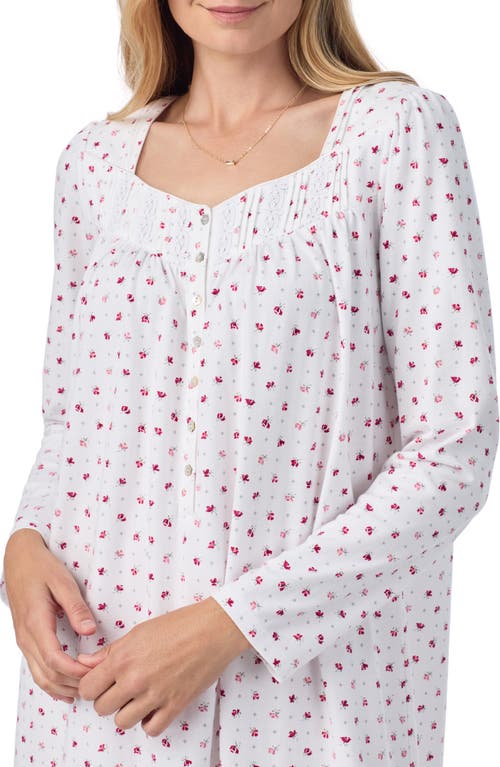 Eileen West Long Sleeve Cotton Knit Nightgown In White Floral