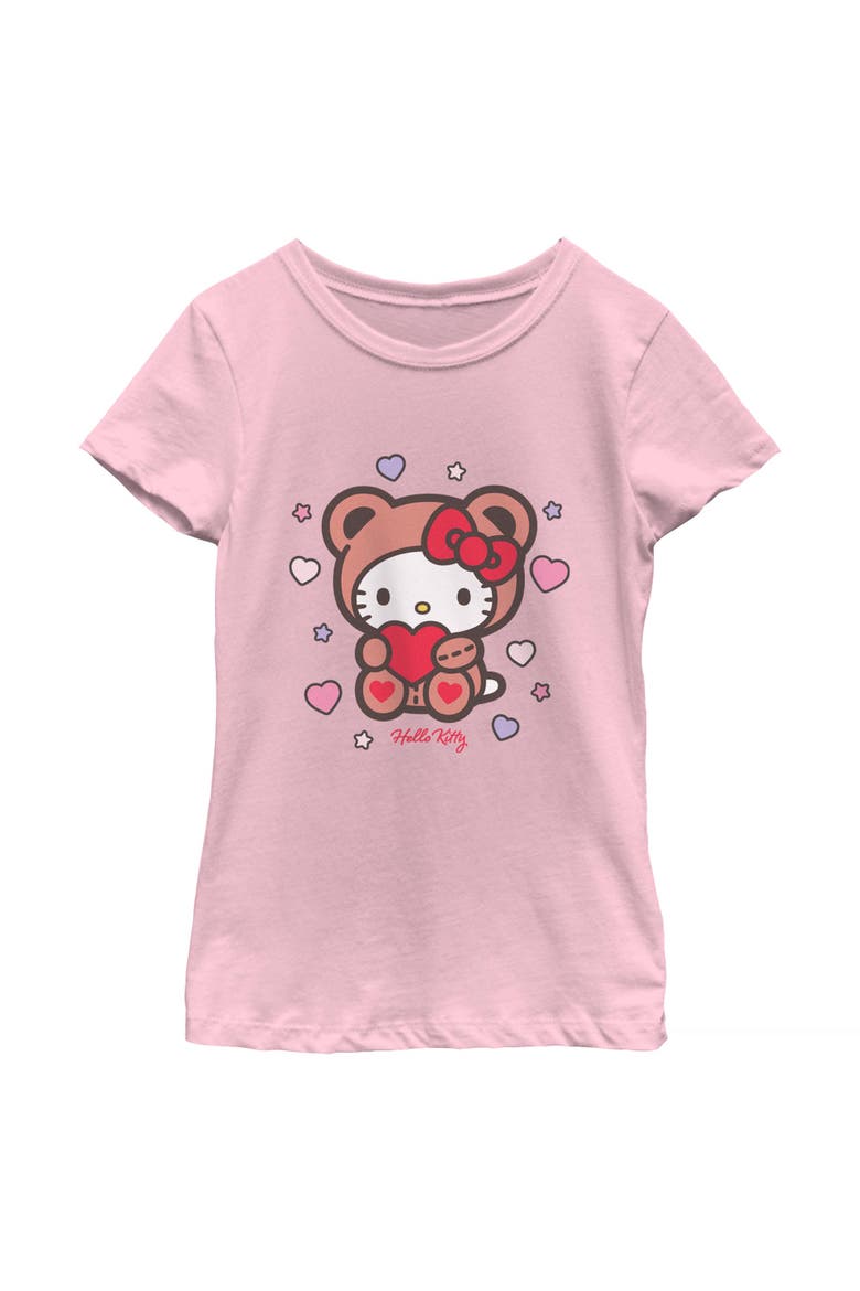 Girls' Cute Valentine Bear Graphic Short Sleeve T-Shirt, Main, color, Light Pink