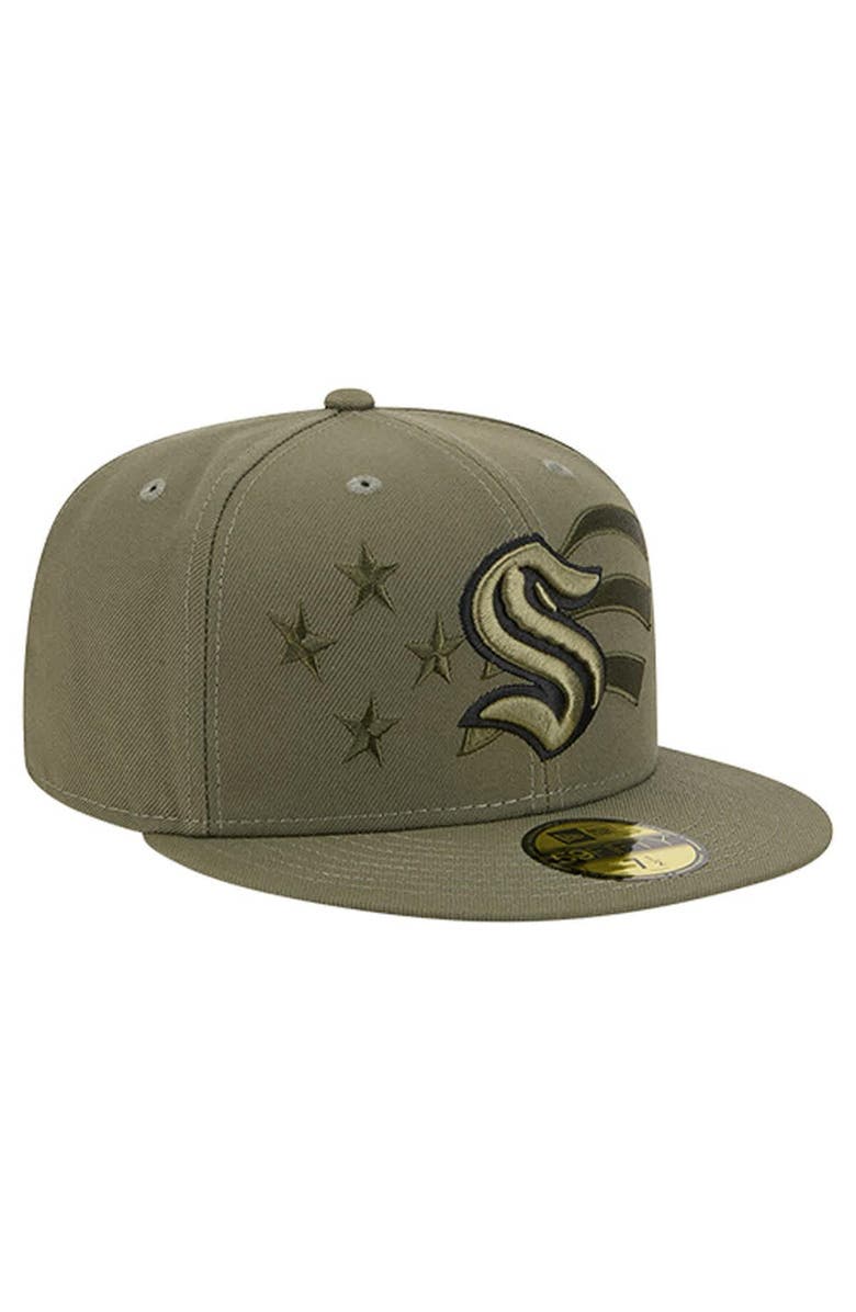 New Era Men's New Era  Olive Seattle Kraken Military Appreciation Flag 59FIFTY Fitted Hat, Alternate, color, Olive