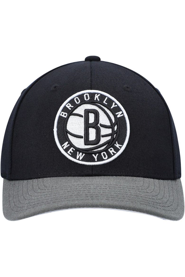 Men's Mitchell & Ness Black/Gray Brooklyn Nets MVP Team Two-Tone 2.0 Stretch-Snapback Hat, Alternate, color, Black