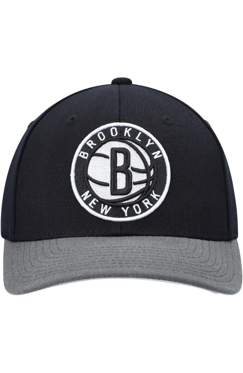 Mitchell & Ness Men's Mitchell & Ness Black/Gray Brooklyn Nets MVP Team Two-Tone 2.0 Stretch-Snapback Hat, Alternate, color,