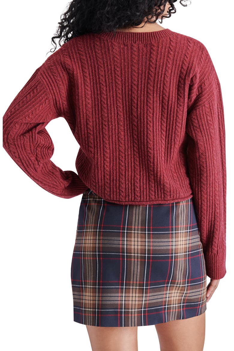 Aerin Cable Crew Sweater, Alternate, color, DARK RED