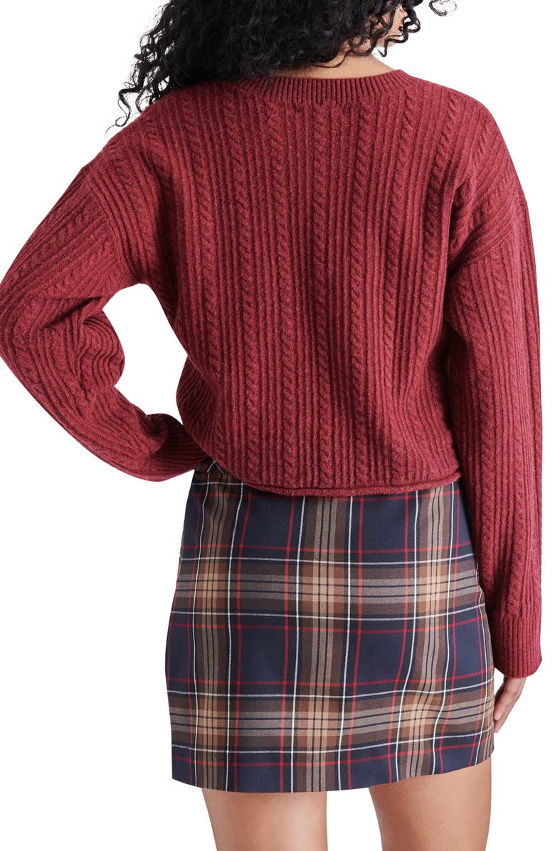 Steve Madden Aerin Cable Crew Sweater, Alternate, color, Dark Red