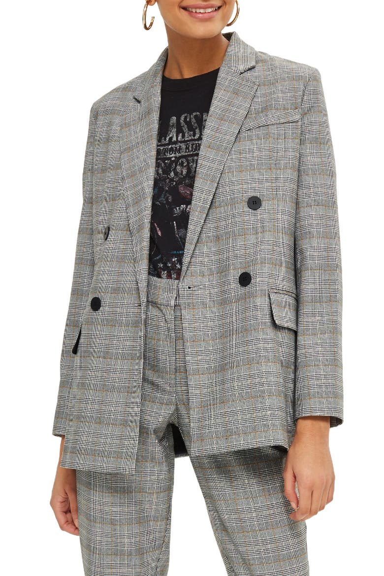 Double Breasted Check Jacket, Main, color, GREY MULTI