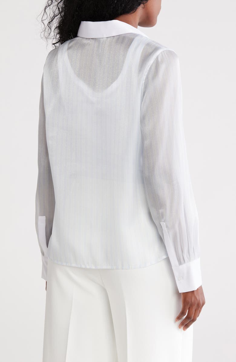 DKNY Sheer Organza Button-Up Top, Alternate, color, Blue/ White Stripe