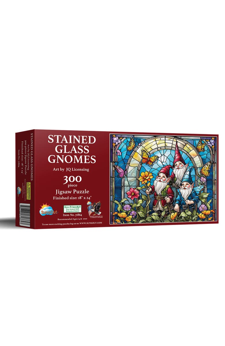 Sunsout Stained Glass Gnomes 300 piece Jigsaw Puzzle for Adults, Main, color, Multicolor