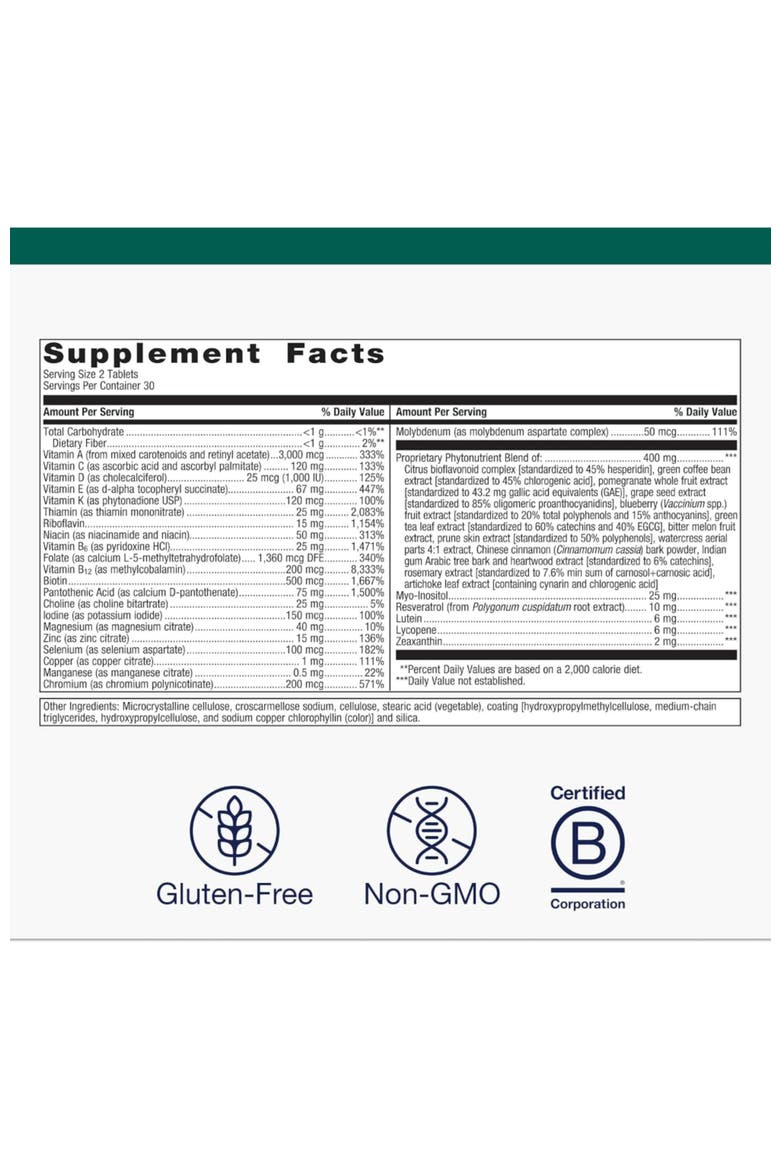 PhytoMulti Comprehensive Daily Multivitamin Supplement Without Iron 60 Tablets, Alternate, color, None