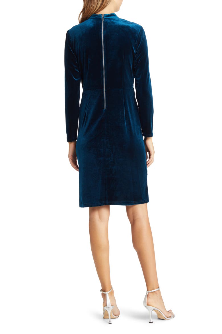 Beaded Drape Long Sleeve Stretch Velvet Dress, Alternate, color, RIVER BLUE