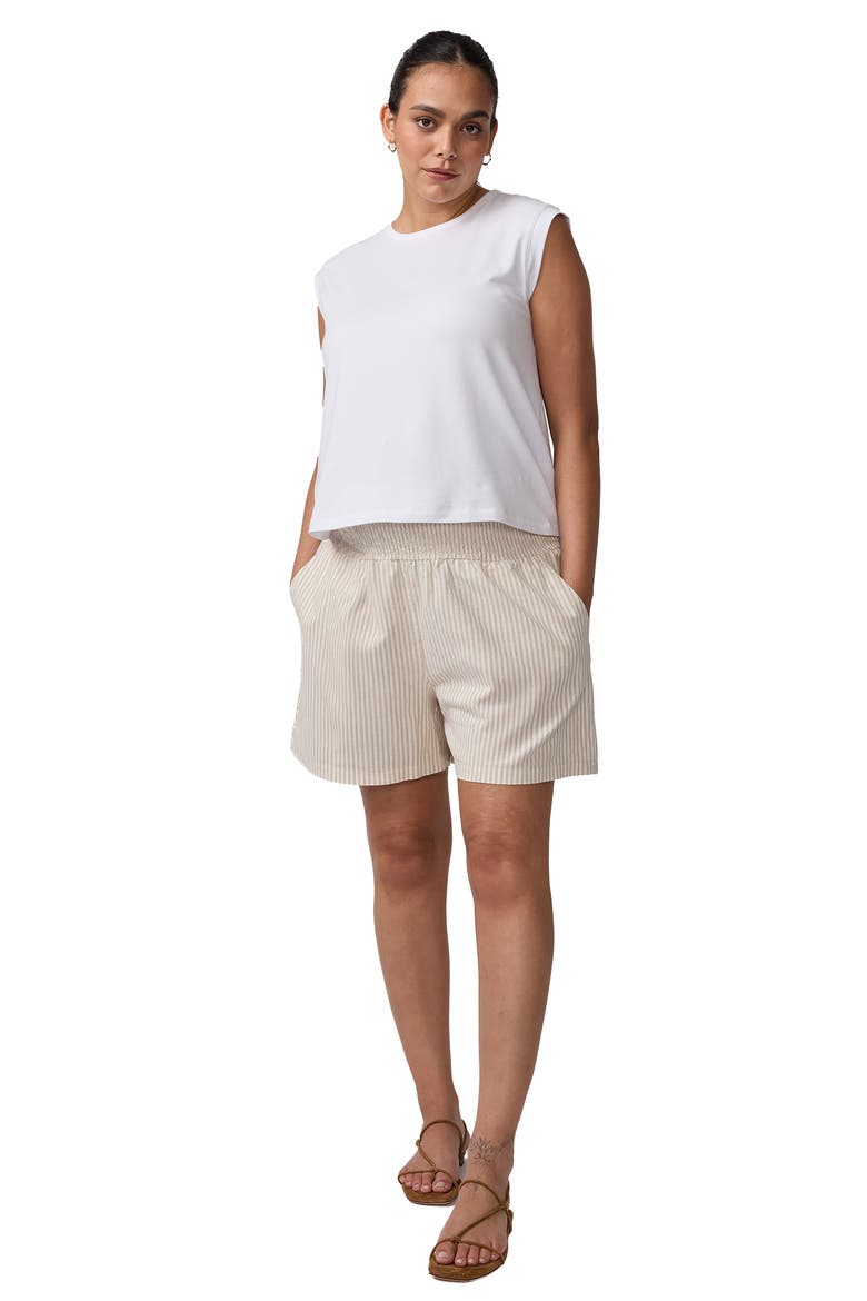 Smocked Linen Short, Main, color, Tan/White Stripe