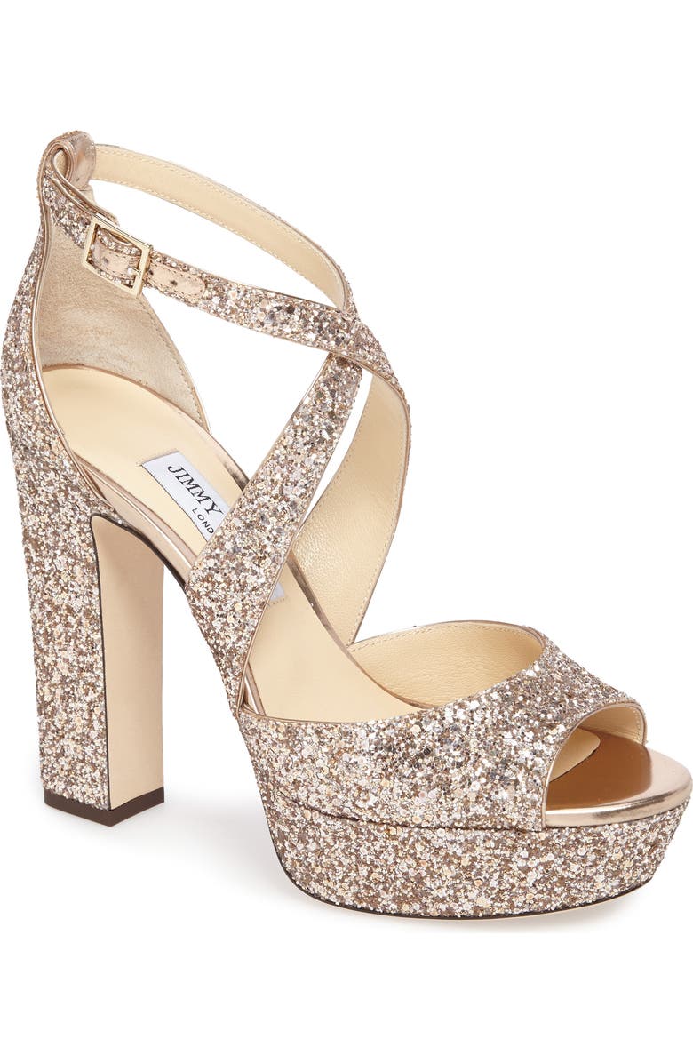 Jimmy Choo April Glitter Platform Sandal, Main, color,