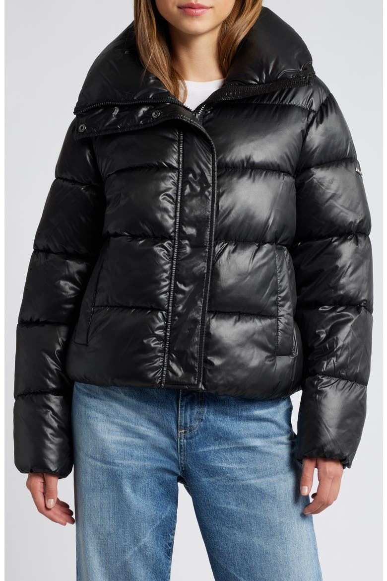 Water Resistant Crop Puffer Jacket, Main, color, BLACK