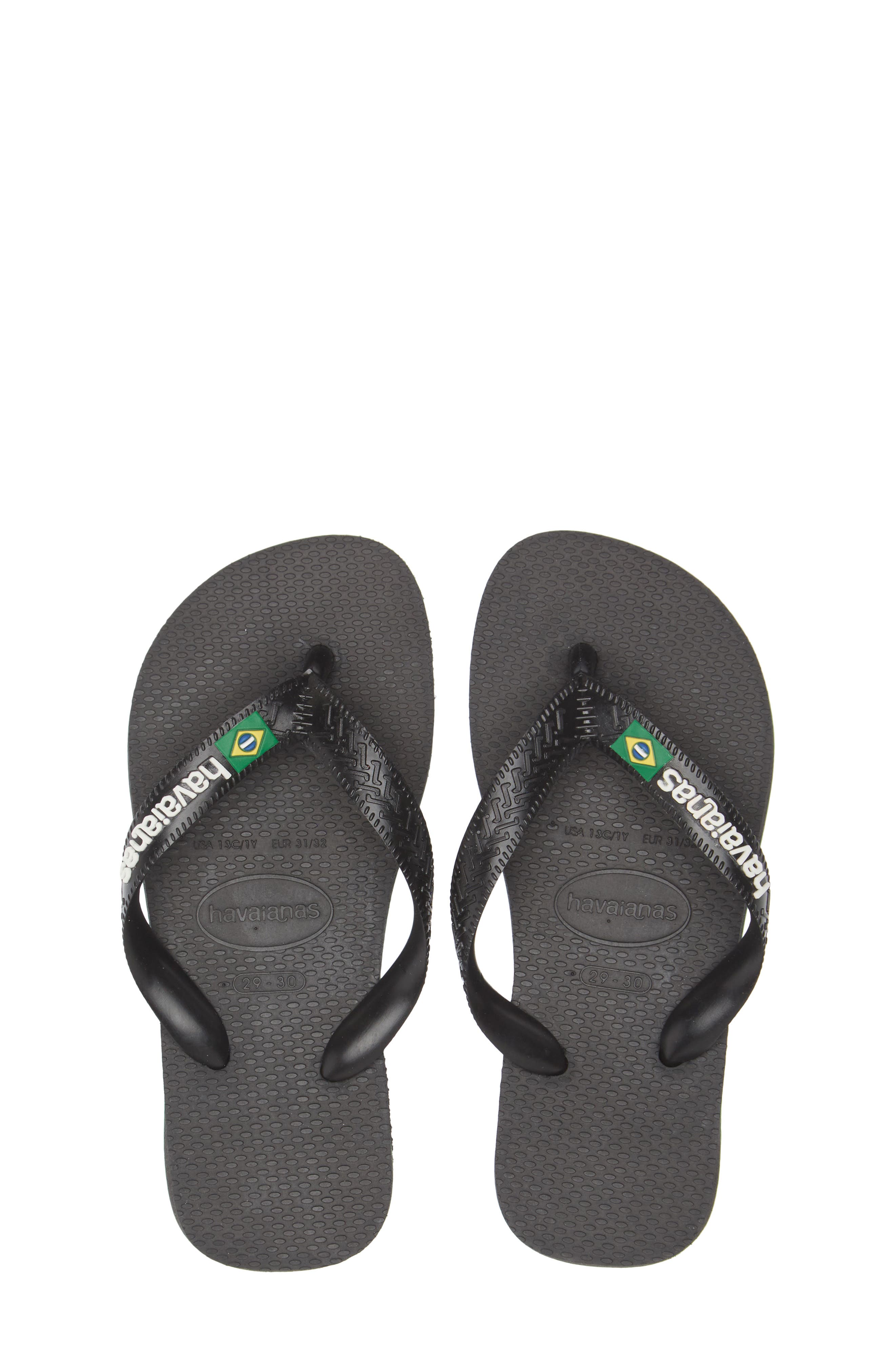Havaianas Kids' Brazil Logo Flip Flop, Main, color, Black/ Black