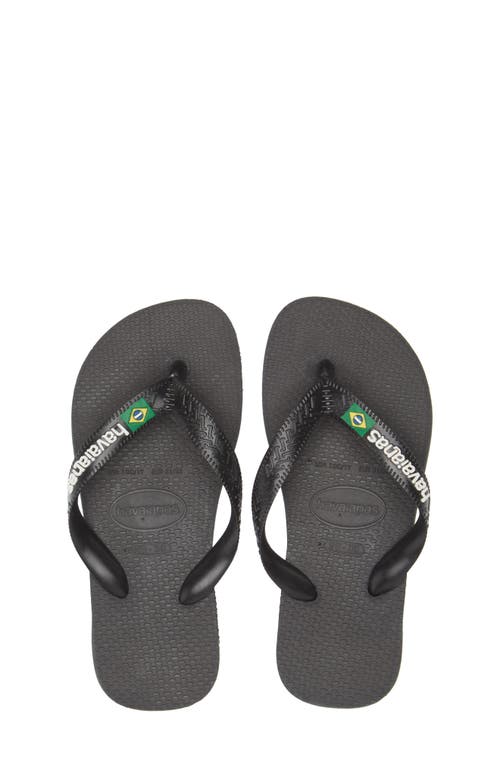 Havaianas Kids' Brazil Logo Flip Flop in Black/Black 