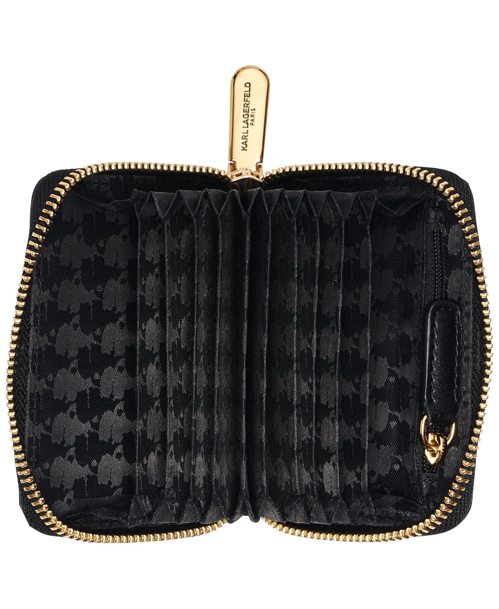 Maybelle Rhinestones+patches Small Zip Around Wallet, Alternate, color, Black/Gold