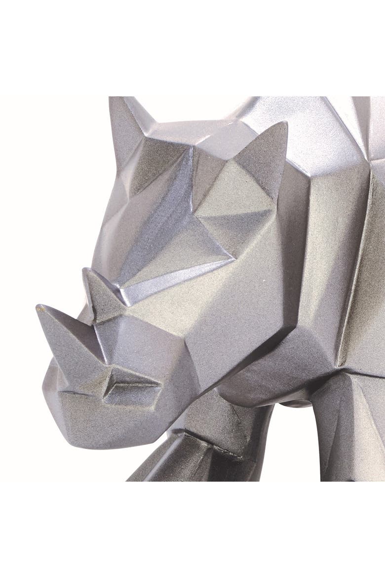 Silver Polystone Modern Rhino Sculpture, Alternate, color, SILVER