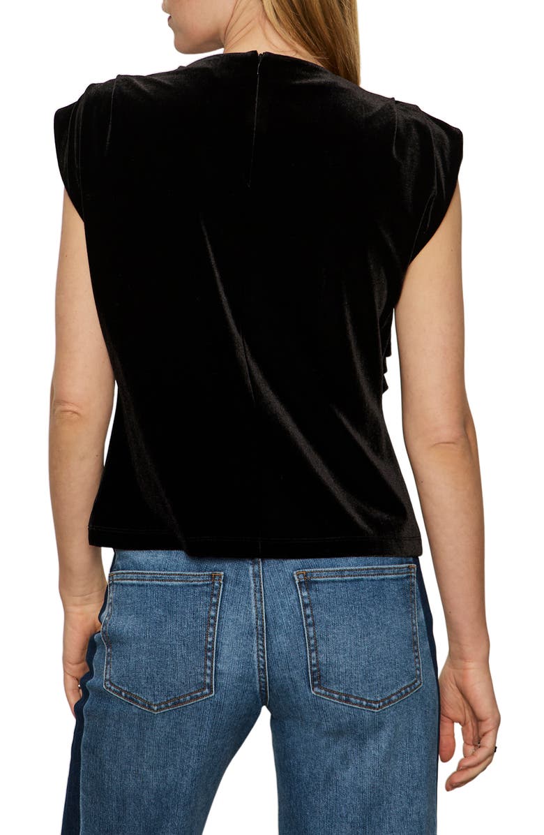 Sanctuary Pleated Sleeve Side Ruched Velvet Top, Alternate, color, Black