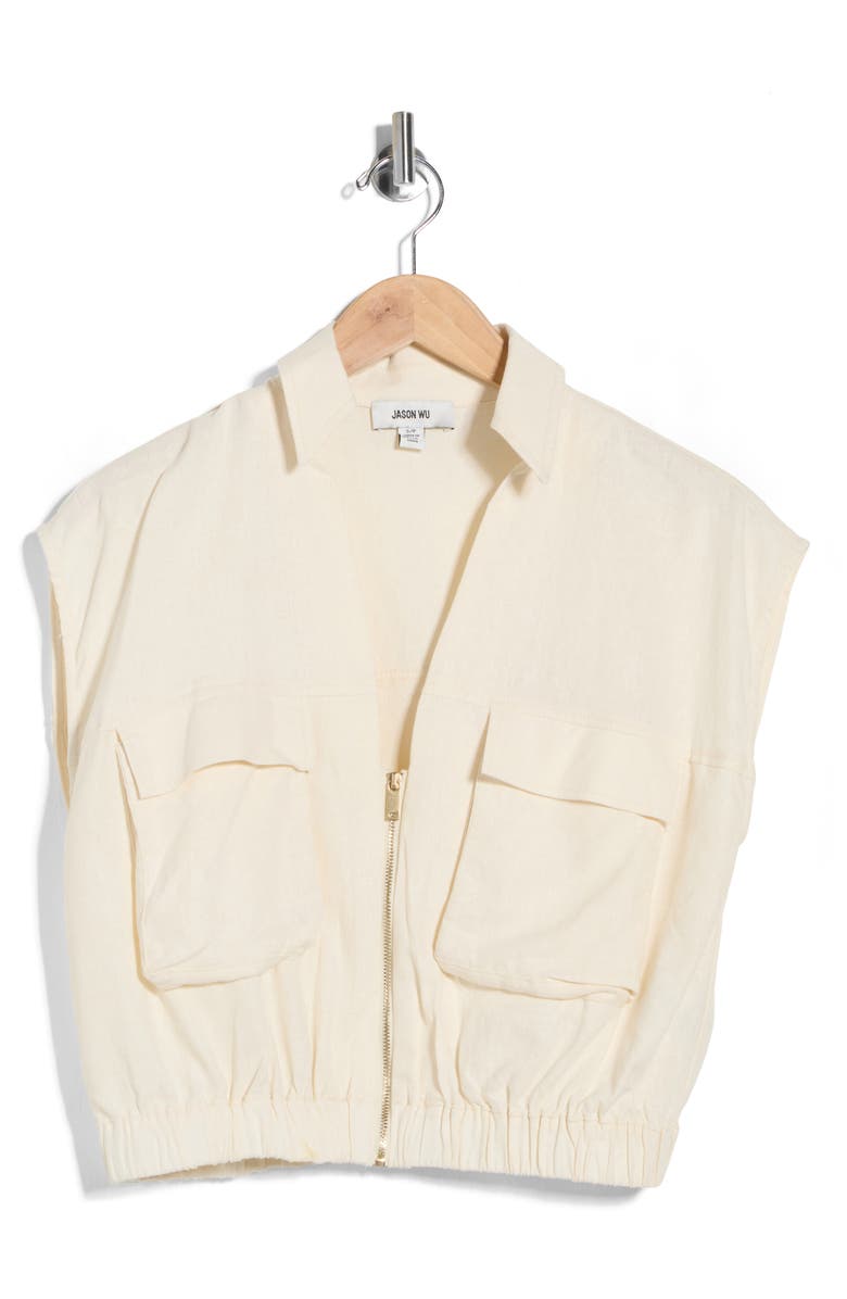 JASON WU Zip Front Linen Blend Crop Top, Main, color, Nature