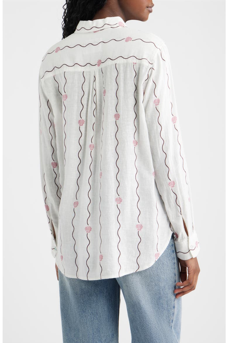 Charli Seashell Stripe Linen Blend Button-Up Shirt, Alternate, color, STRIPED SEASHELLS