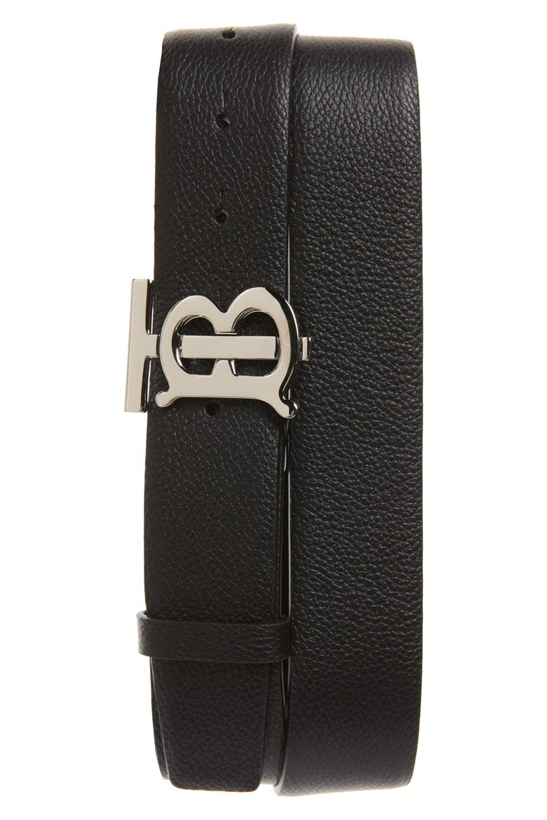 TB Monogram Leather Belt, Main, color, BLACK