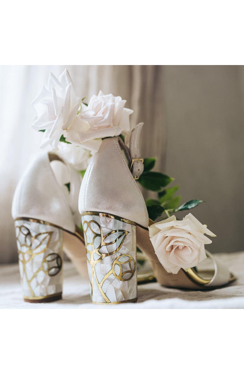 Freya Rose Rozu Ankle Strap Pearl Heel Sandal, Alternate, color, Champagne