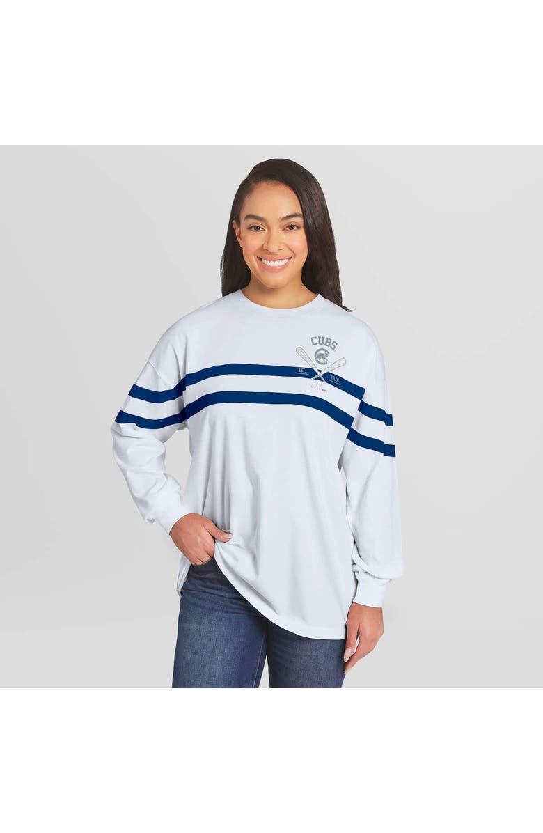 WEAR by Erin Andrews Women's WEAR by Erin Andrews  White Chicago Cubs Oversized Long Sleeve Striped T-Shirt, Main, color, White