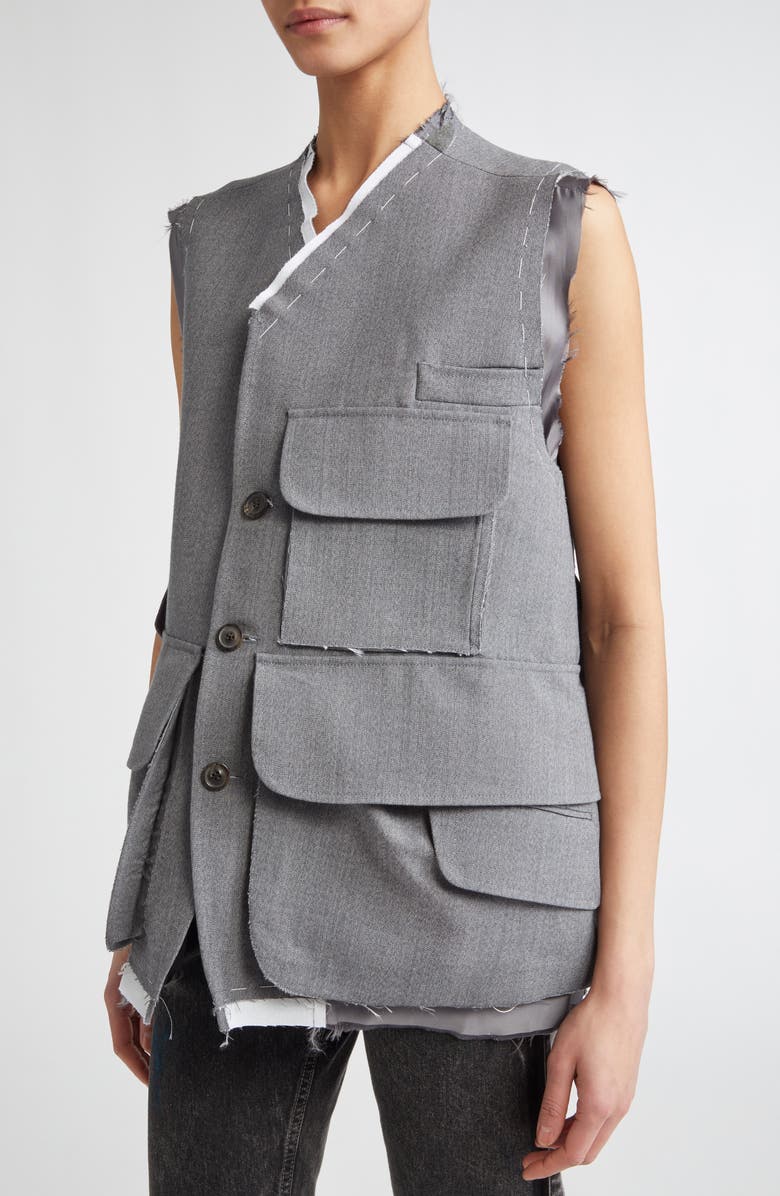 Maison Margiela Work in Progress Wool Cargo Vest, Alternate, color, Grey Melange