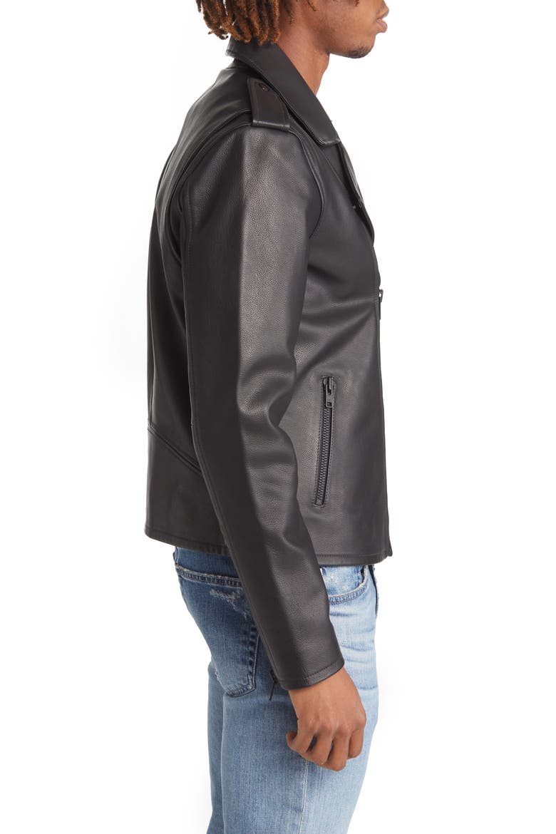 Monochrome Leather Biker Jacket, Alternate, color, BLACK