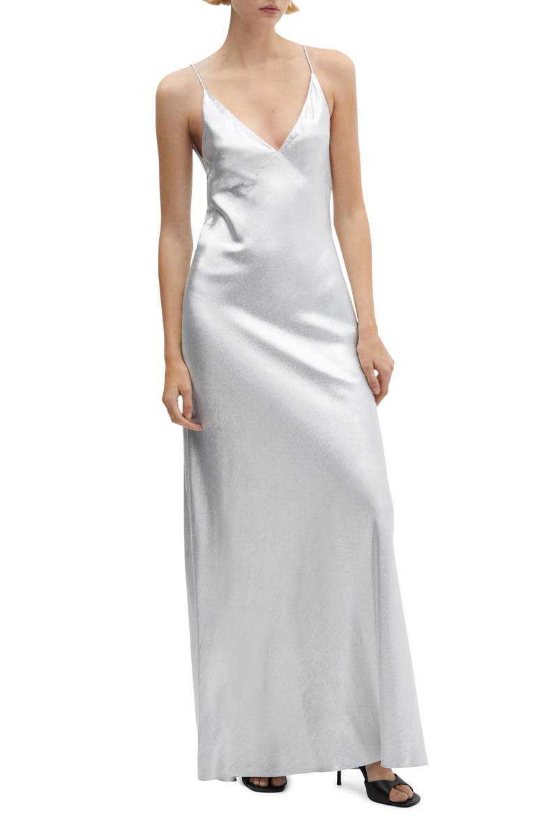 Metallic Satin Slipdress, Main, color, SILVER