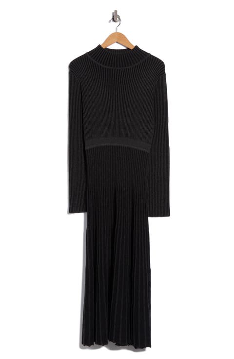 Mock Neck Long Sleeved Plaited Rib Dress
