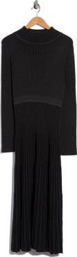 MAX STUDIO Mock Neck Long Sleeved Plaited Rib Dress