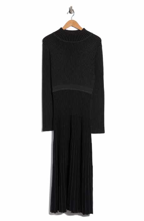 Mock Neck Long Sleeved Plaited Rib Dress