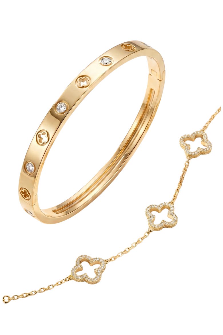 Set of 2 Clover Bracelets, Main, color, GOLD