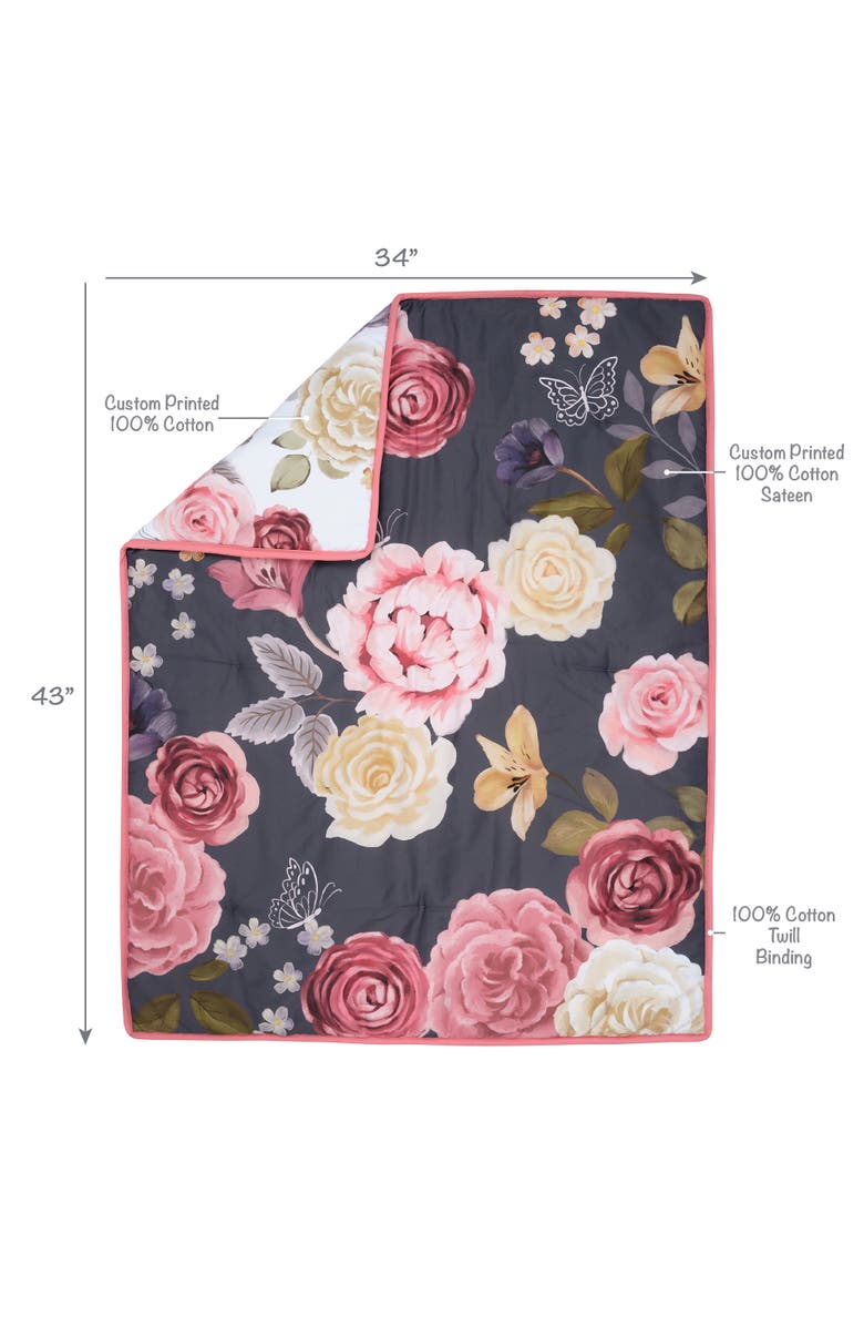 Lambs & Ivy Secret Garden Luxury Floral 3-Piece Cotton Sateen Crib Bedding Set, Alternate, color, 