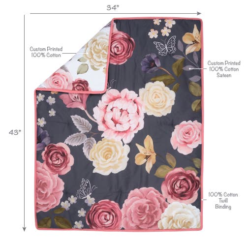 Lambs & Ivy Secret Garden Luxury Floral 3-piece Cotton Sateen Crib Bedding Set In Pink